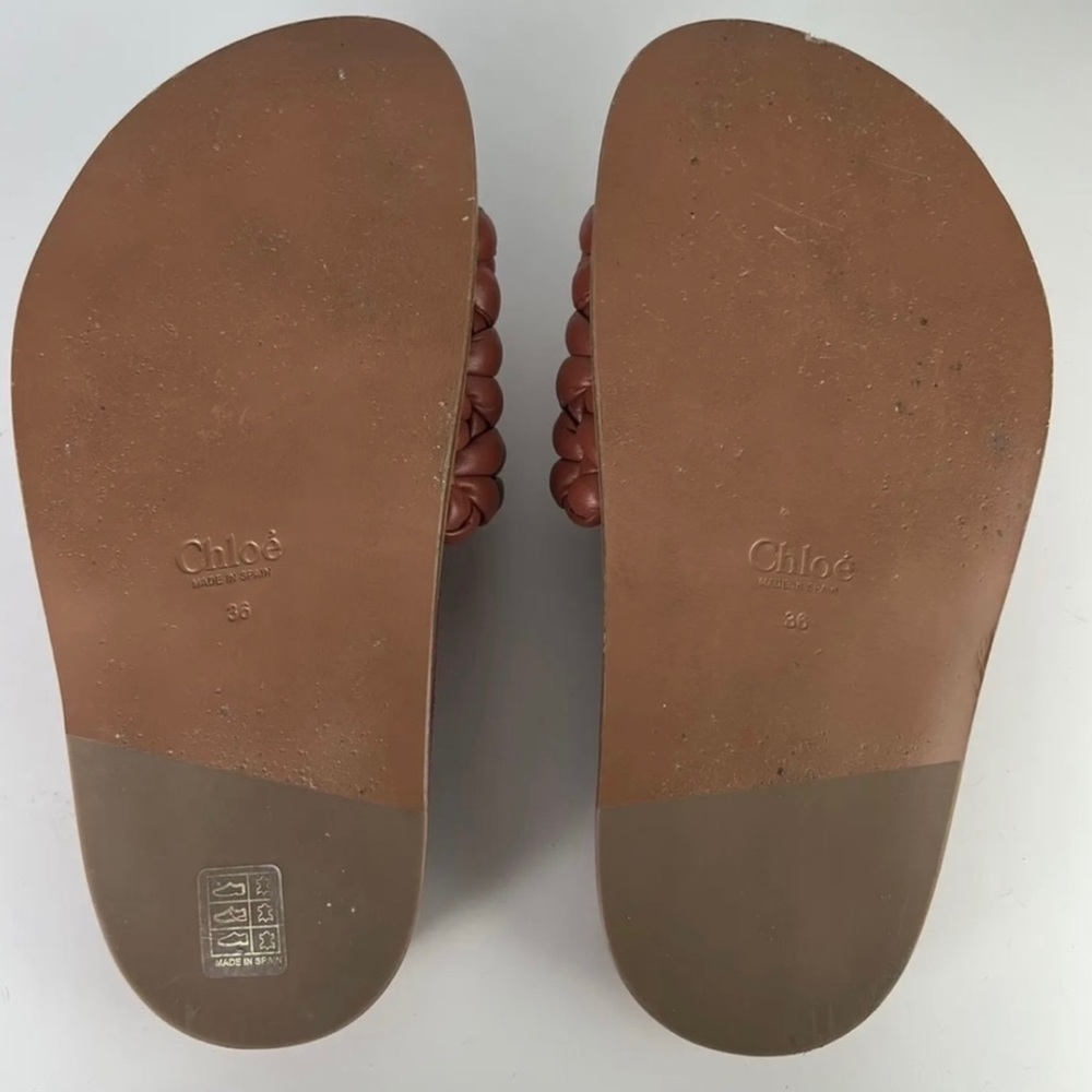 CHLOE RED BRAIDED LEATHER SLIDES - Picture 12 of 13
